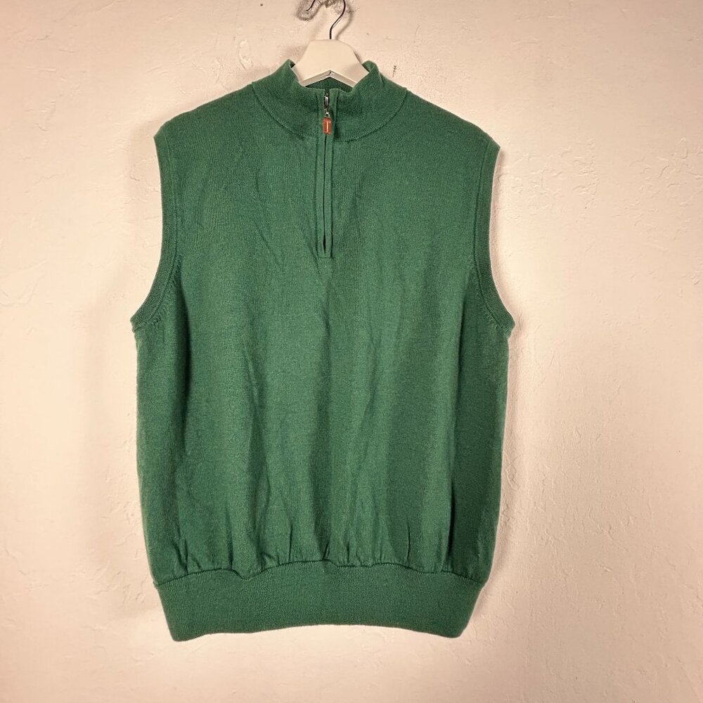 Peter Millar Mens Green Merino Wool Sleeveless 1/2 Zip Sweater Vest Size Large